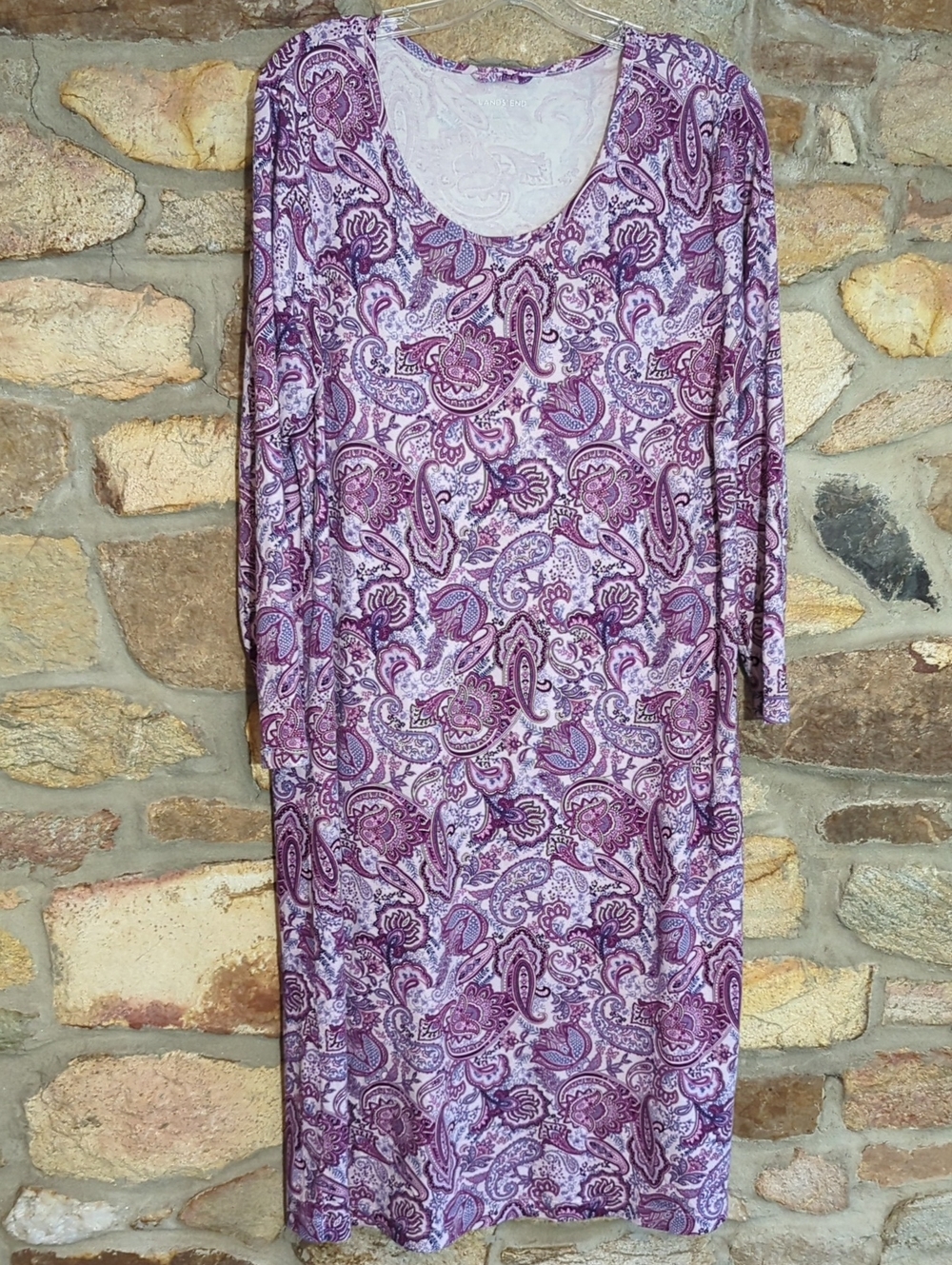 Lands' End Purple Paisley Long-Sleeve Dress